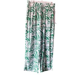 Jane + Delancey Palm Print Pants Wide Leg Drawstring‎ Casual Size S NWT